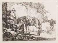 KG 01657
<br/>
Titelblad: Paard bij een bron
<br/>
<em>Klein, Johann Adam (1792-1875)</em>